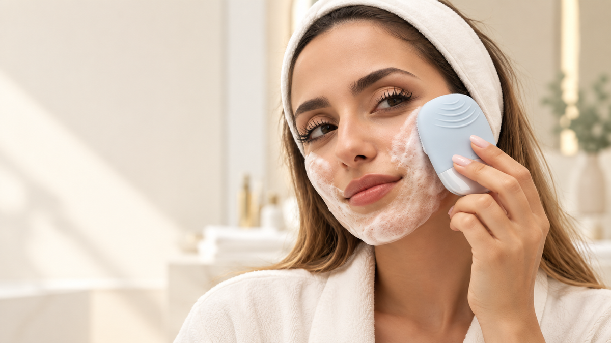 Pibelli facial brush in use